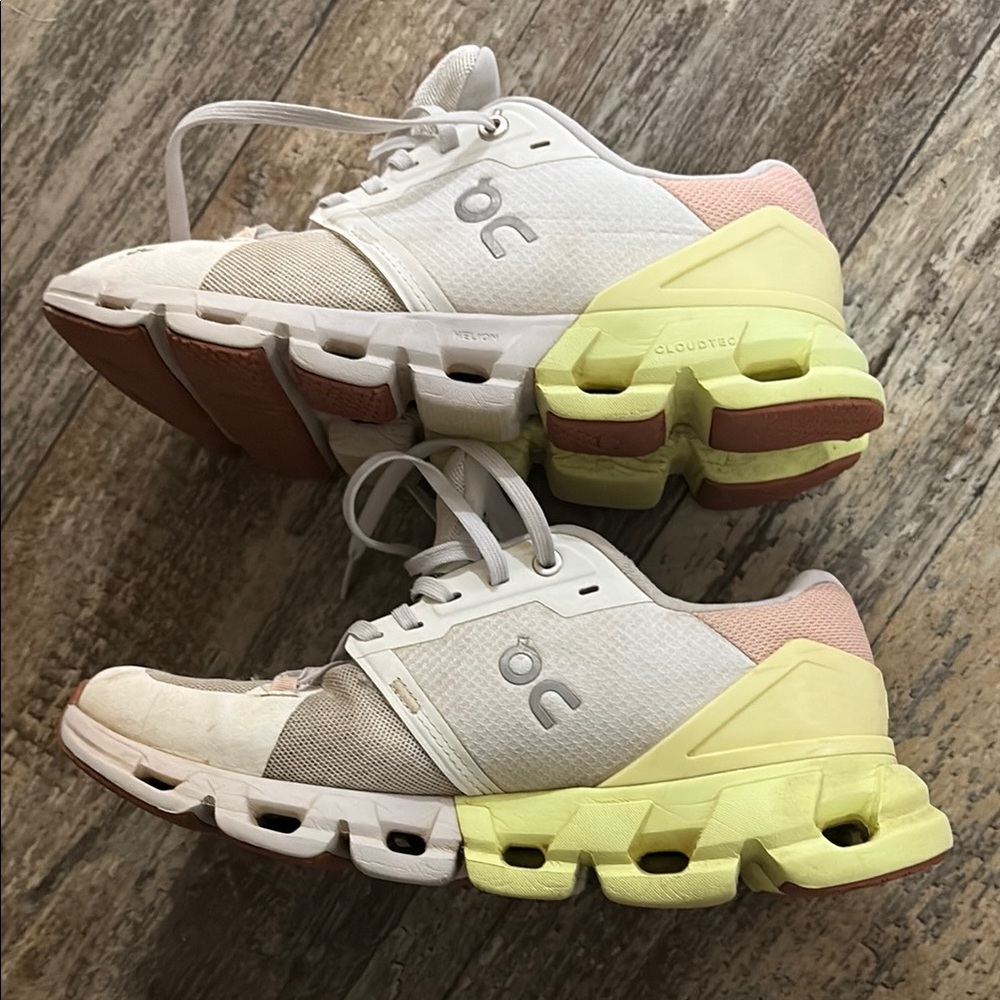 On Running Women's White Pink Yellow Athletic Sneakers